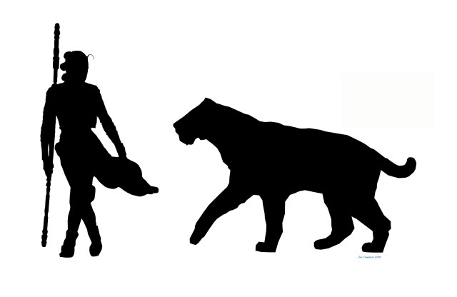 The European sabretooth was a large, stocky cat, with noticably shorter canines than the American sabretooths. (Image by Jan Freedman)