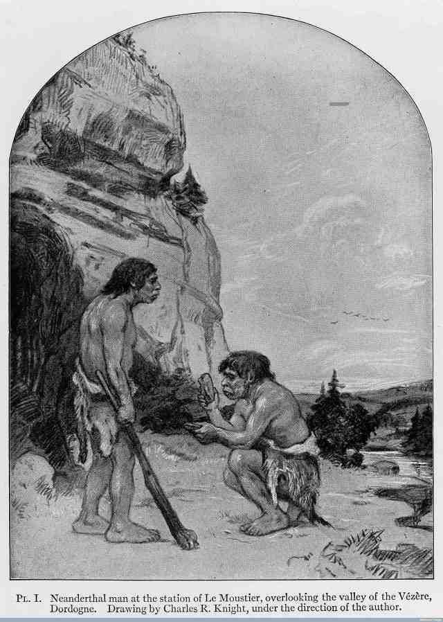Neanderthals at Le Moustier (Art by Charles Knight, 1915. From Welcome Images)
