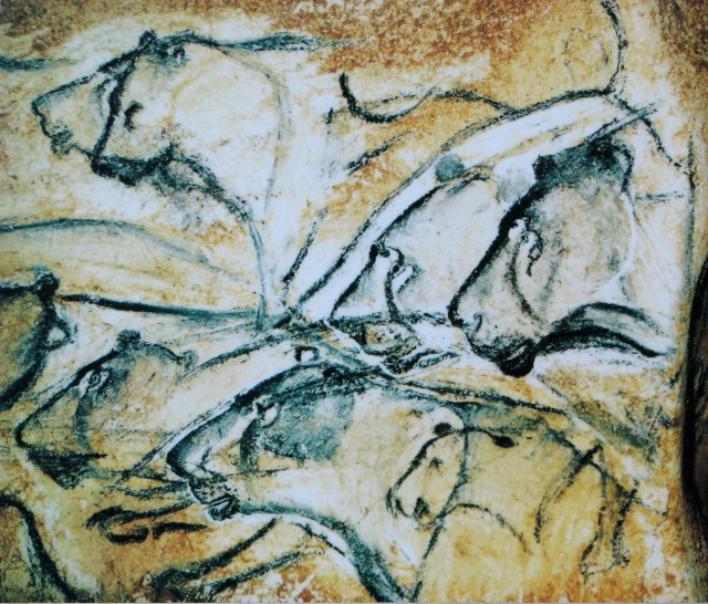 Pride of cave lions from Chauvet cave. Public domain image.