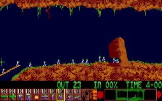 A screen shot from the Amega version of Lemmins. (image Public Domain)